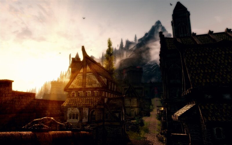 medieval village at sunrise
