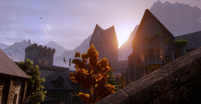 Medieval Village at Sunset — Orange