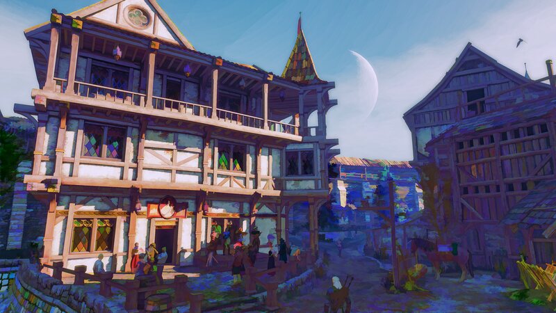 Medieval Village Scene — Blue