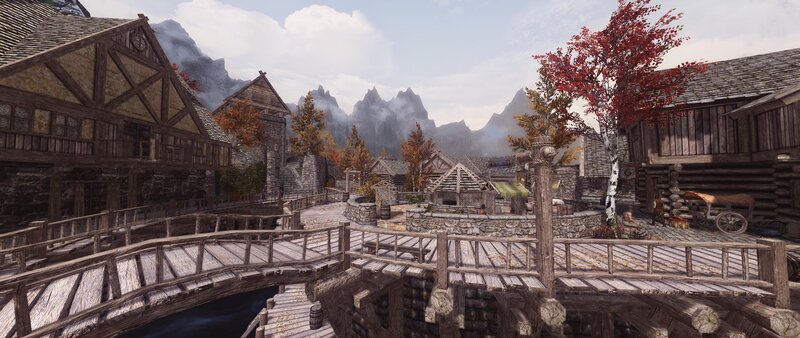 Medieval Village Scene — Brown, Serene, Autumn