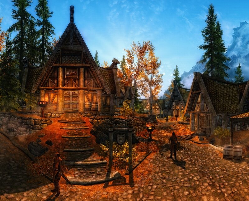Medieval Village Scene — Brown