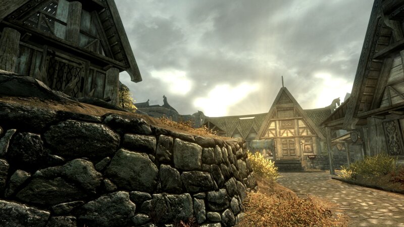 Medieval Village Scene — Gray