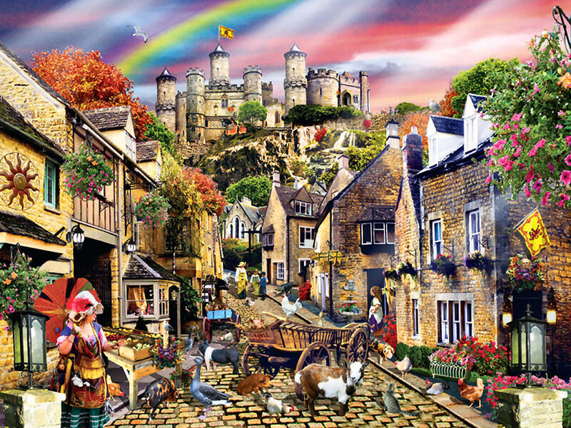Medieval Village Scene — Yellow