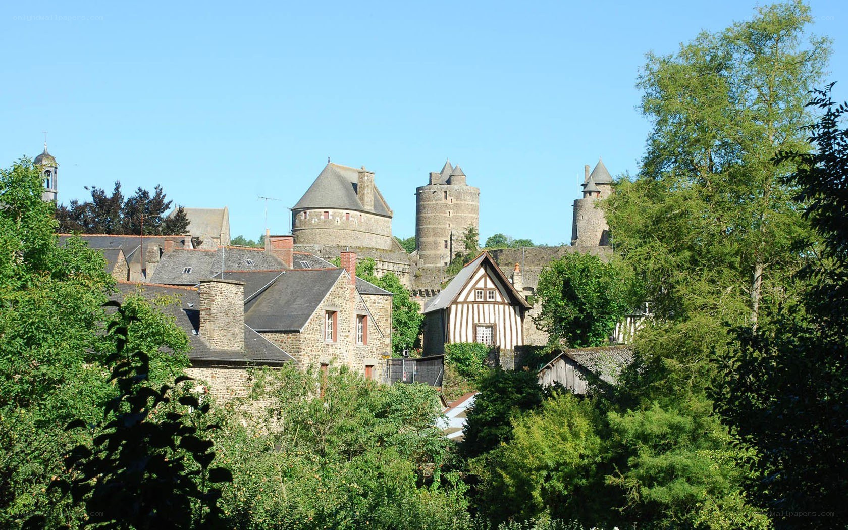 Medieval village with castle towers