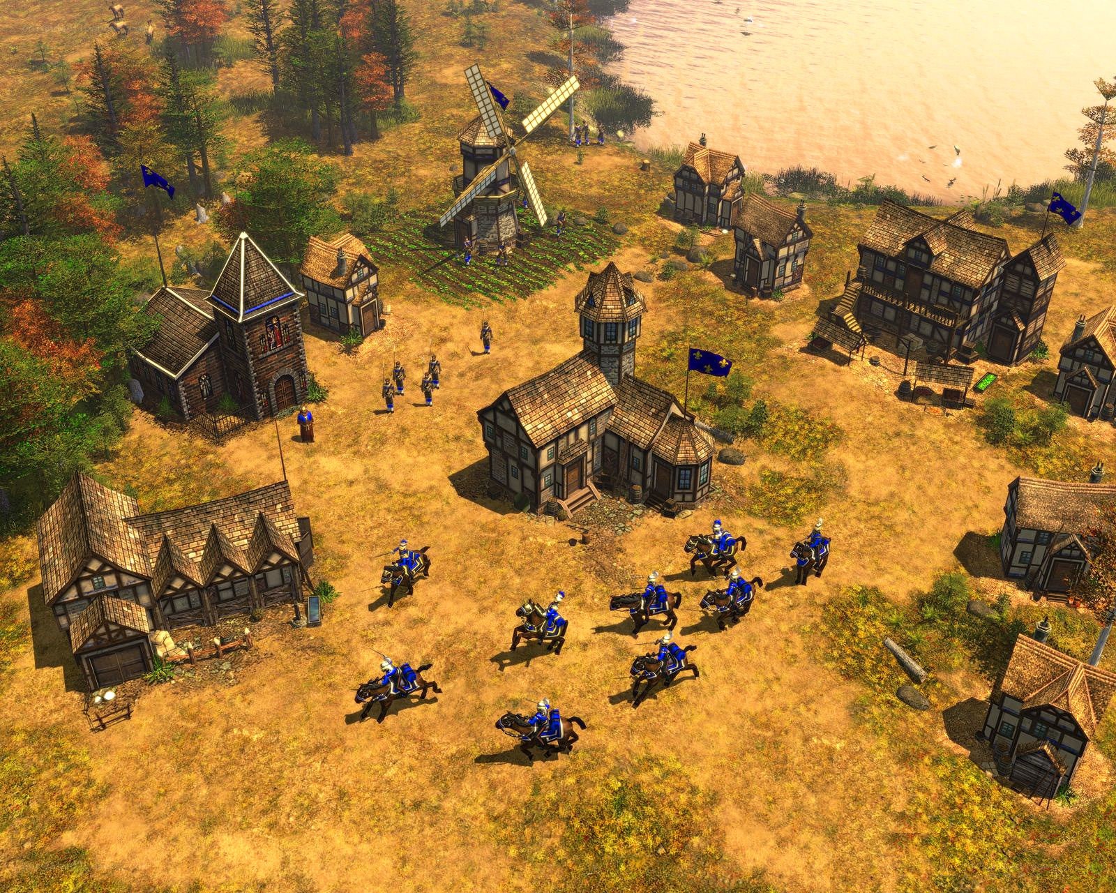 Medieval village with cavalry