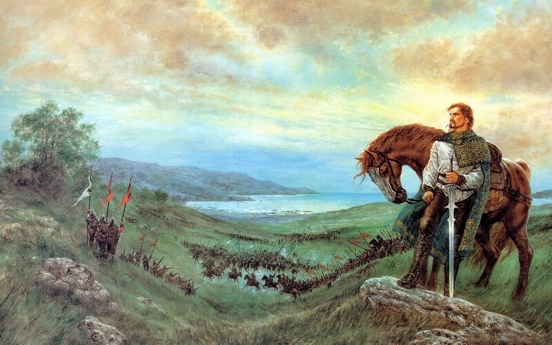 Medieval warrior overlooking battle