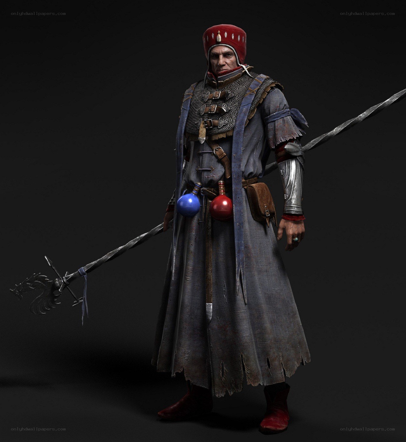 medieval warrior with staff