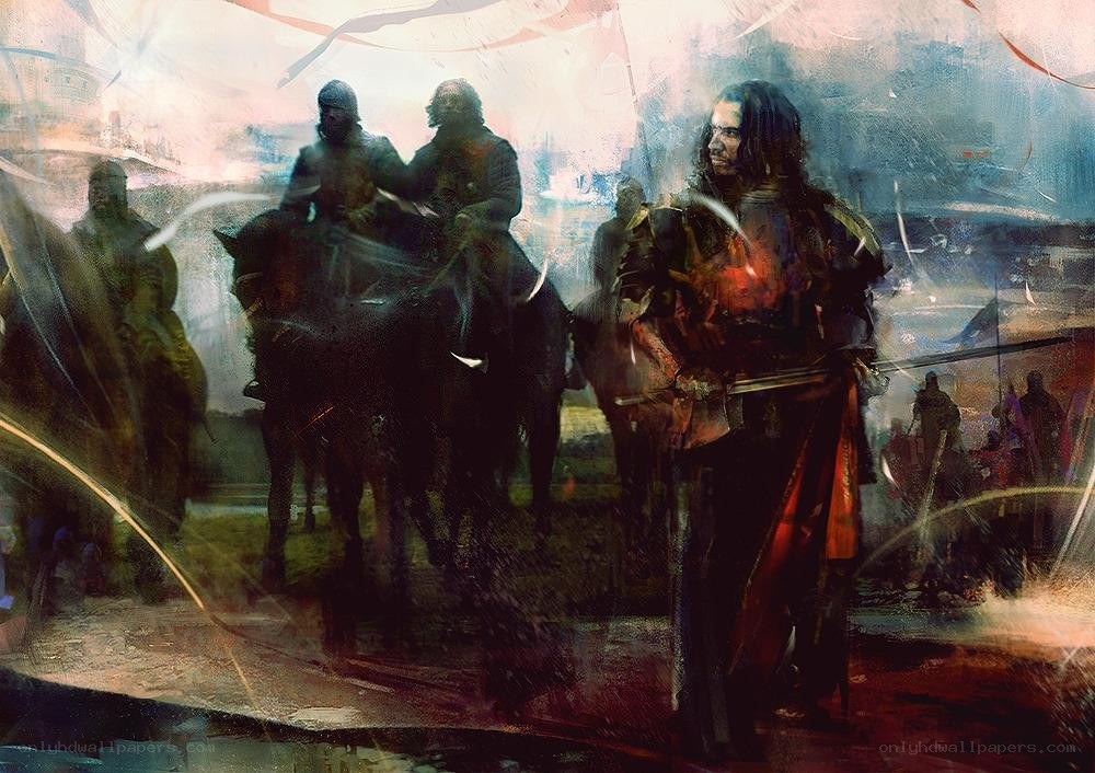 Medieval warriors in battle