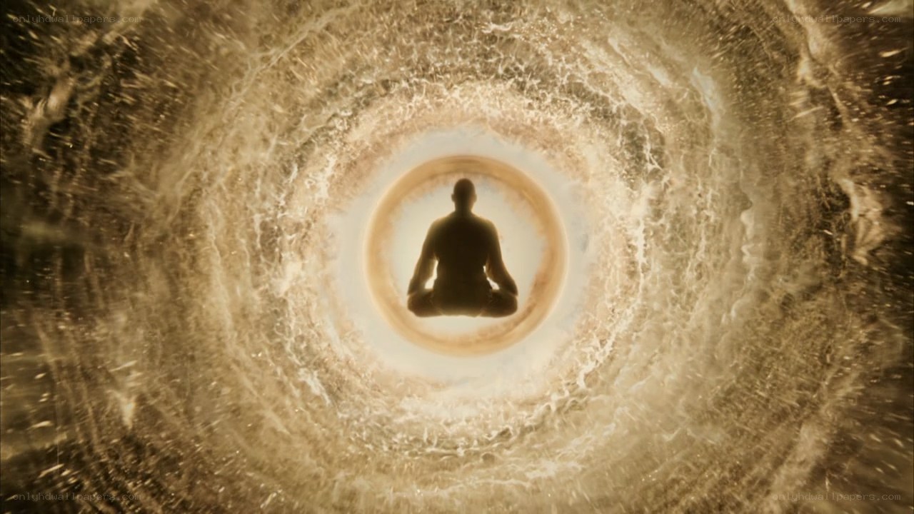 meditating figure in energy vortex