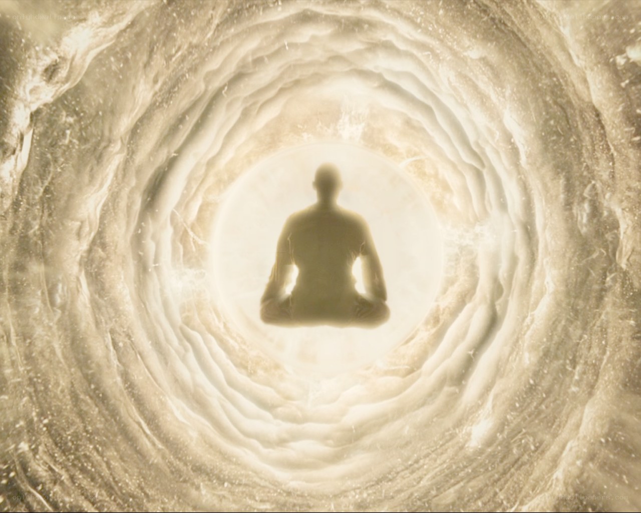 meditating figure in light tunnel
