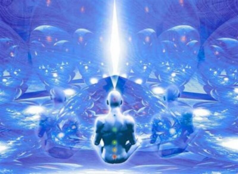 Meditating Figure with Chakras — Blue
