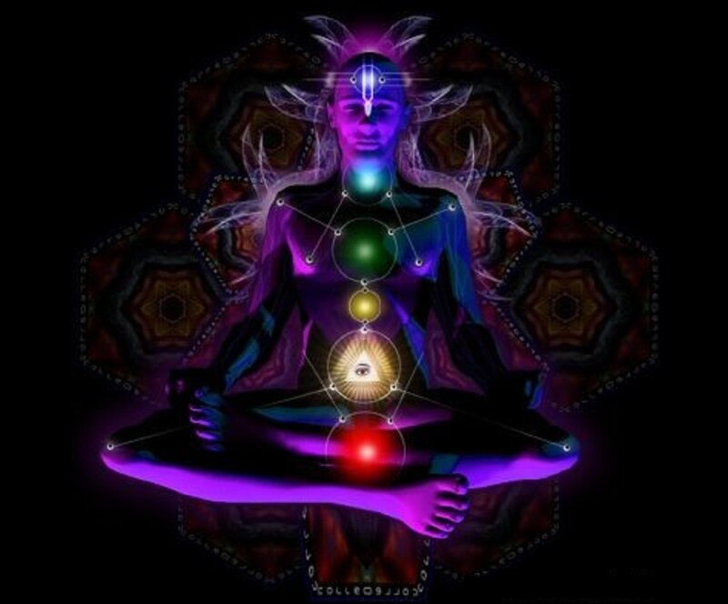 Meditating Figure with Chakras — Purple