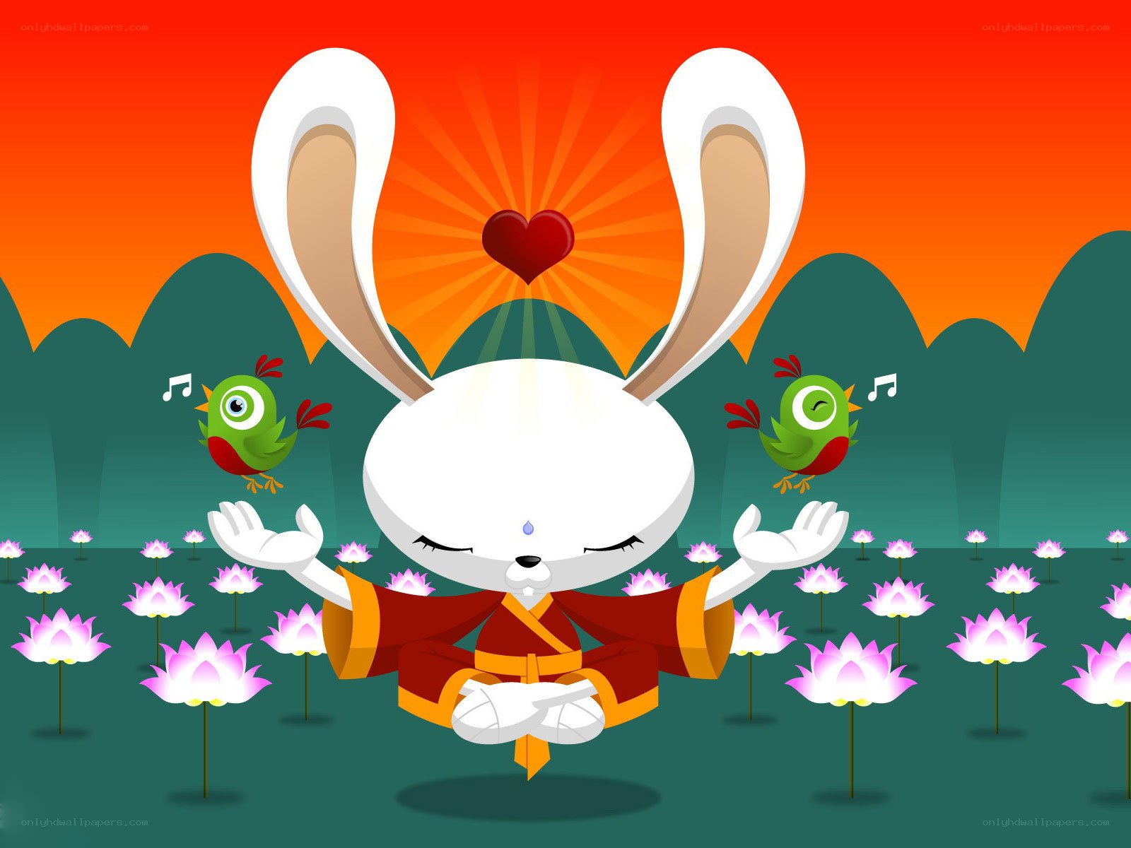 meditating rabbit in lotus field