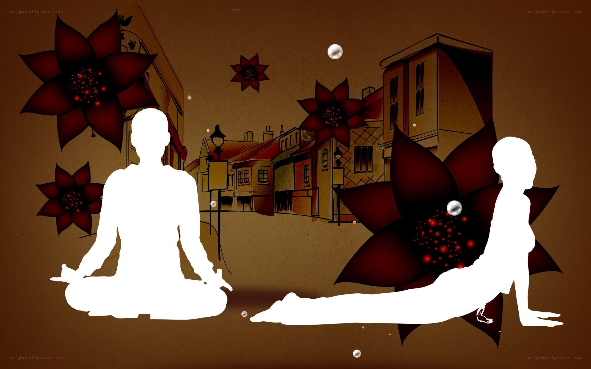 meditation silhouettes with flowers