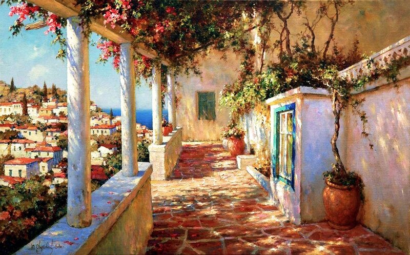 Mediterranean Balcony View — White