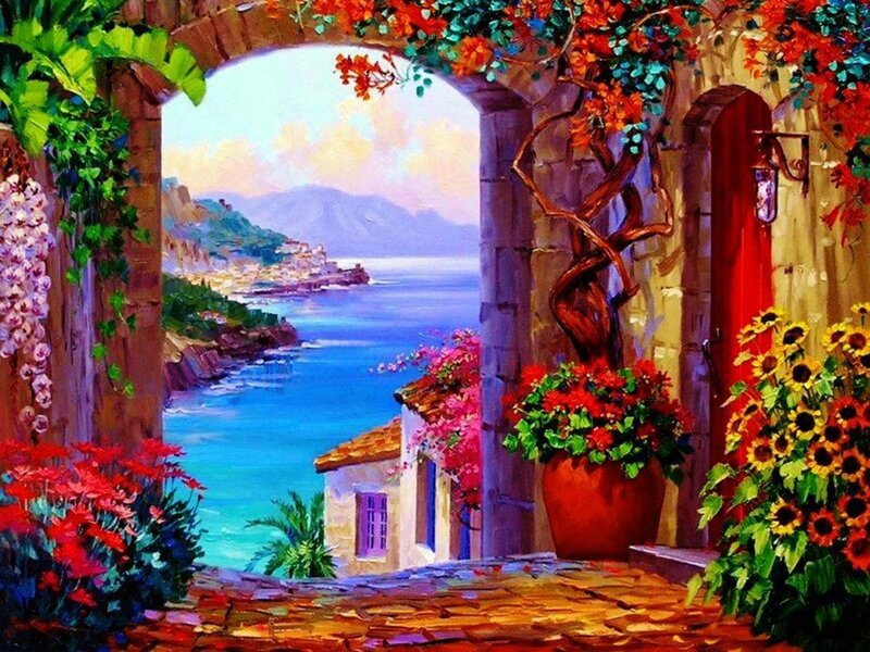 Mediterranean Coastal View — Blue