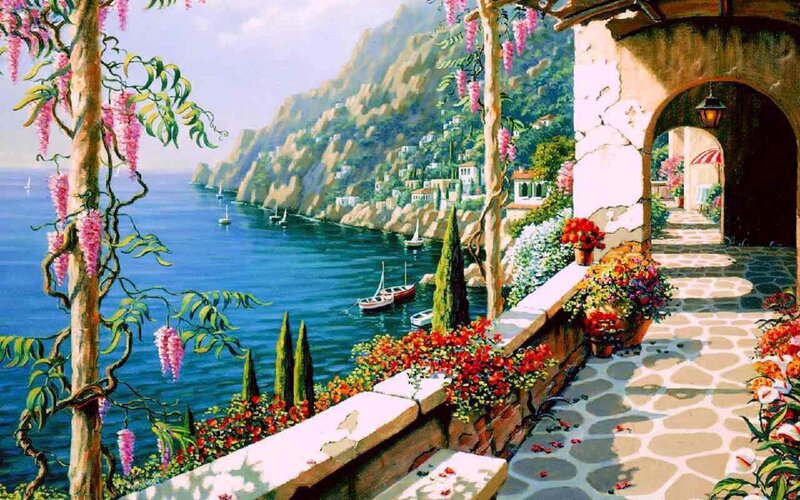 Mediterranean Coastal Village — Blue
