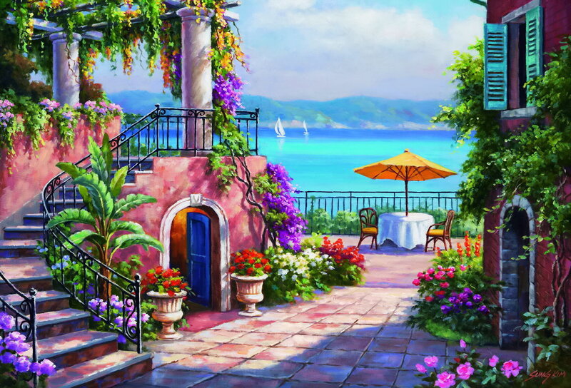 Mediterranean Courtyard — Blue, Serene