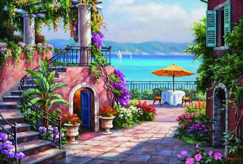 Mediterranean Courtyard — Blue
