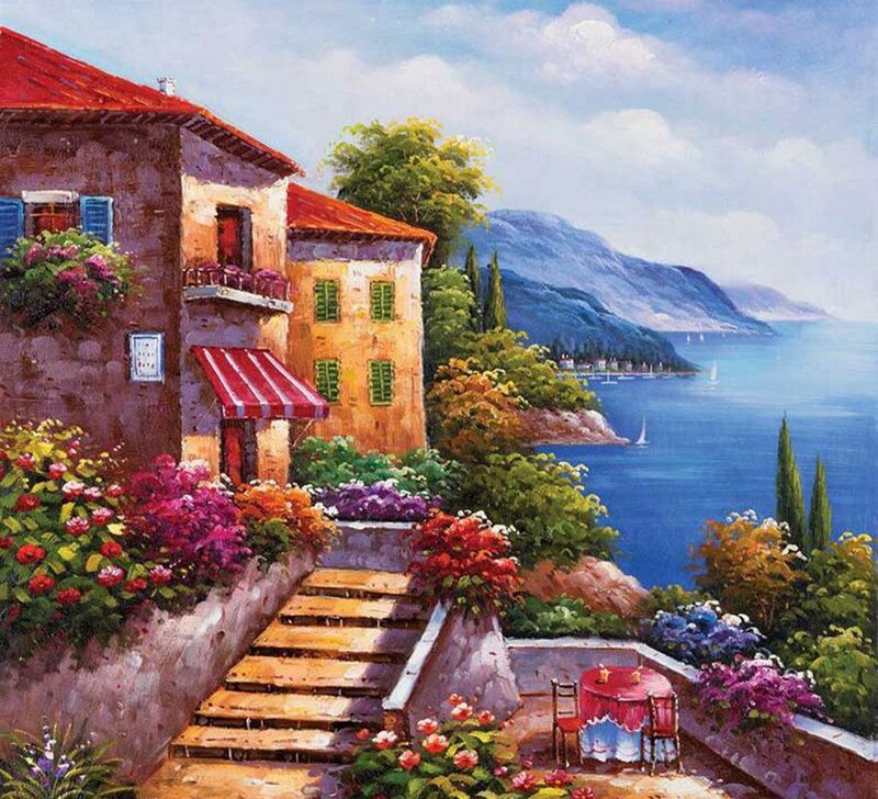 Mediterranean House by Sea — Blue