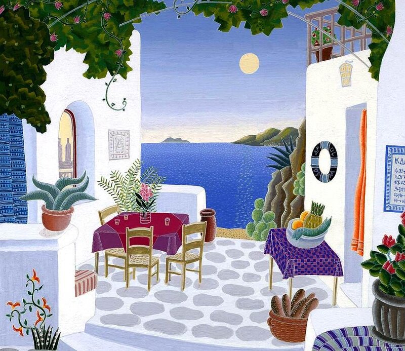 Mediterranean Patio Scene — White