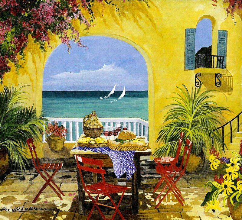 Mediterranean patio with sea view