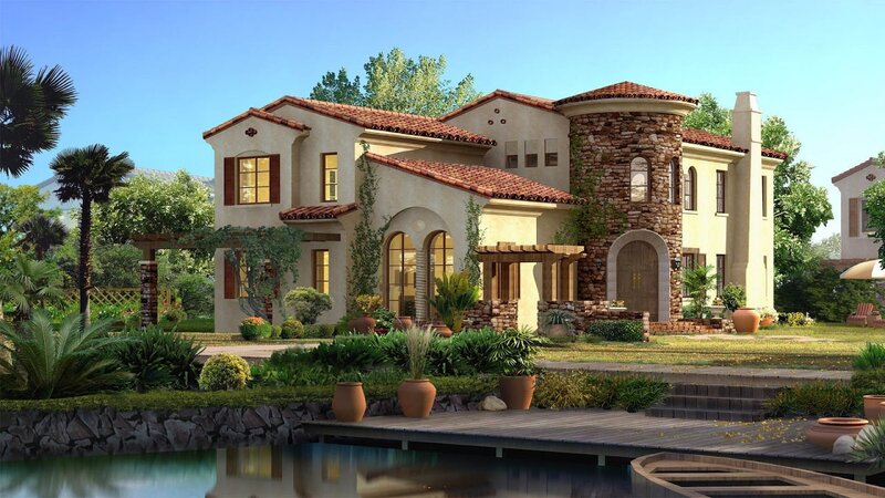 Mediterranean-style Villa — Beige, Serene