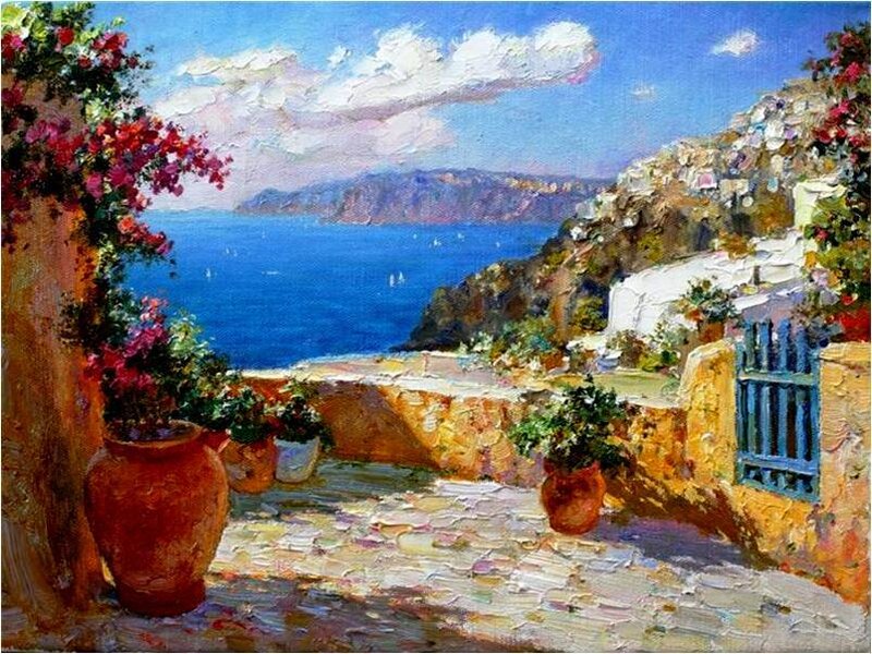Mediterranean Terrace View — Blue