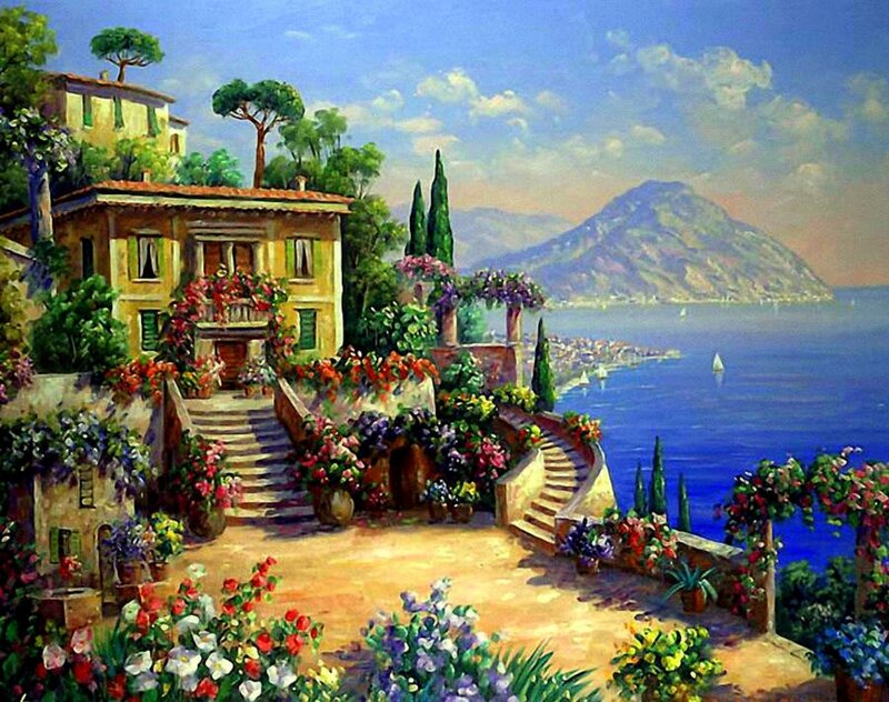 Mediterranean Villa with Flowers