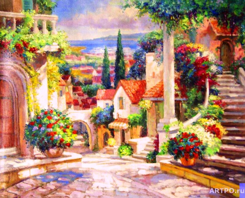 Mediterranean Village Street — Red