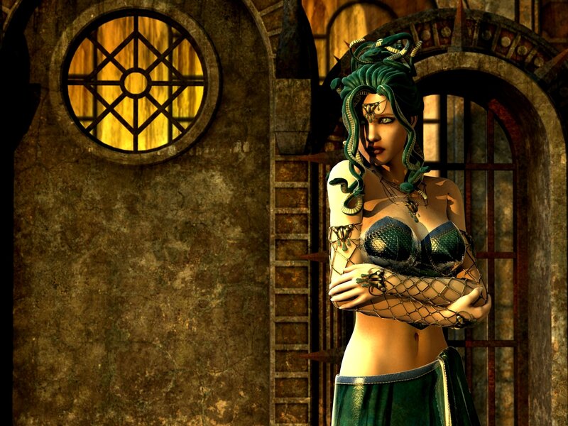 Medusa Character with Snakes — Green