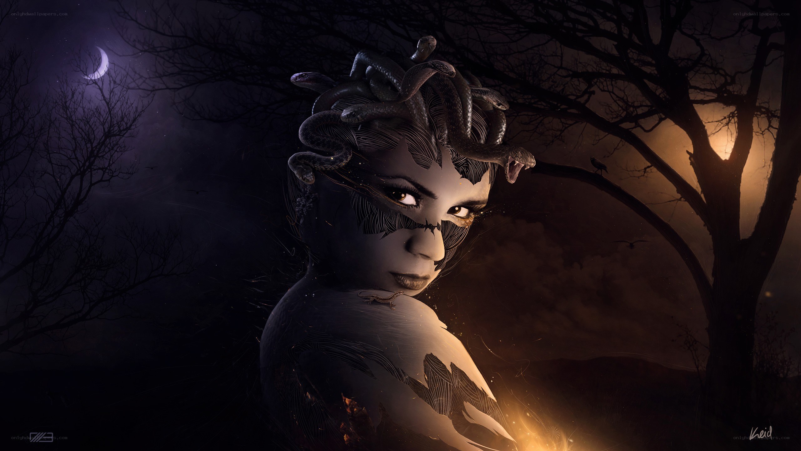 Medusa in a dark forest