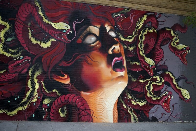 Medusa Mural on Brick Wall
