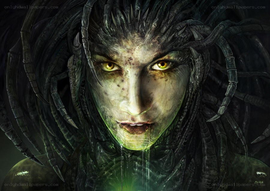 Medusa with glowing eyes