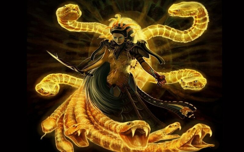 Medusa with golden serpents