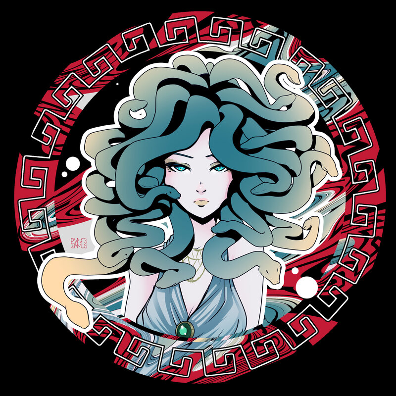 Medusa with Snake Hair — Blue, Dramatic