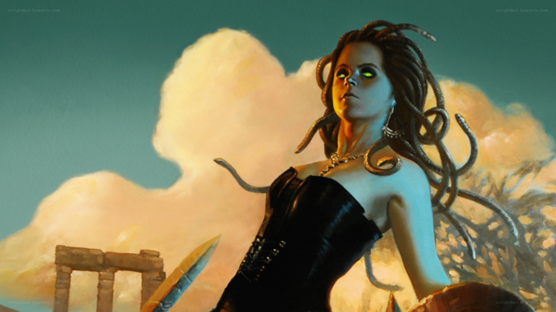 Medusa with snakes and sword