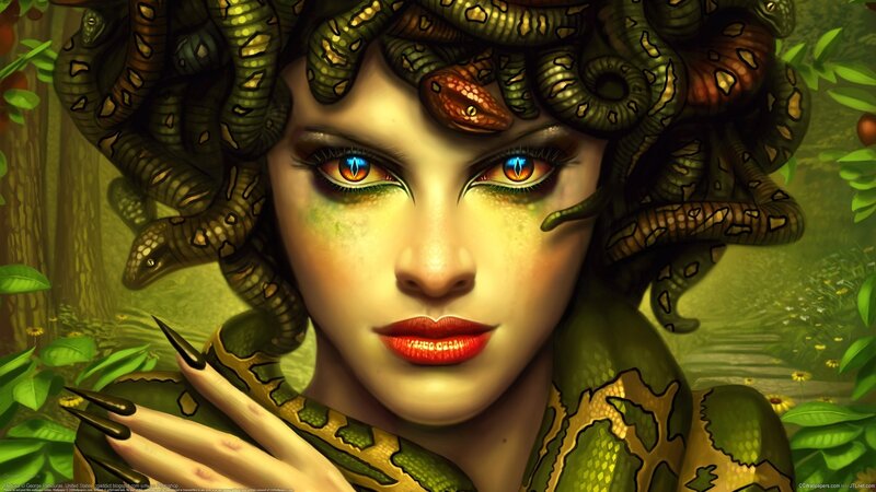 Medusa with Snakes — Green, Dramatic, Afternoon
