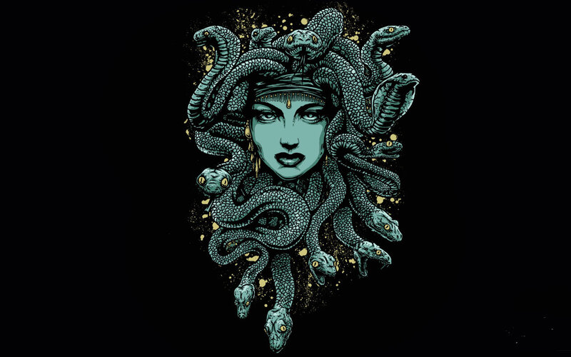 Medusa with Snakes — Teal, Dramatic
