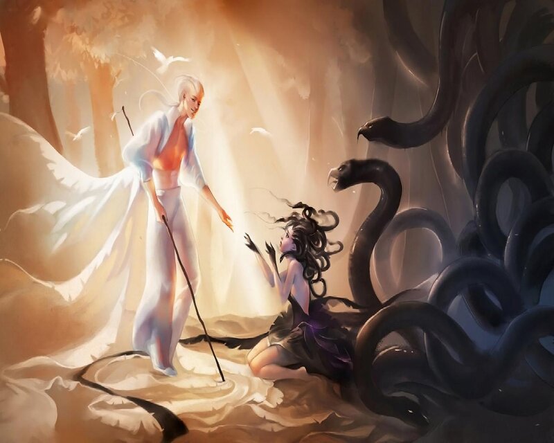 Medusa with White-robed Figure