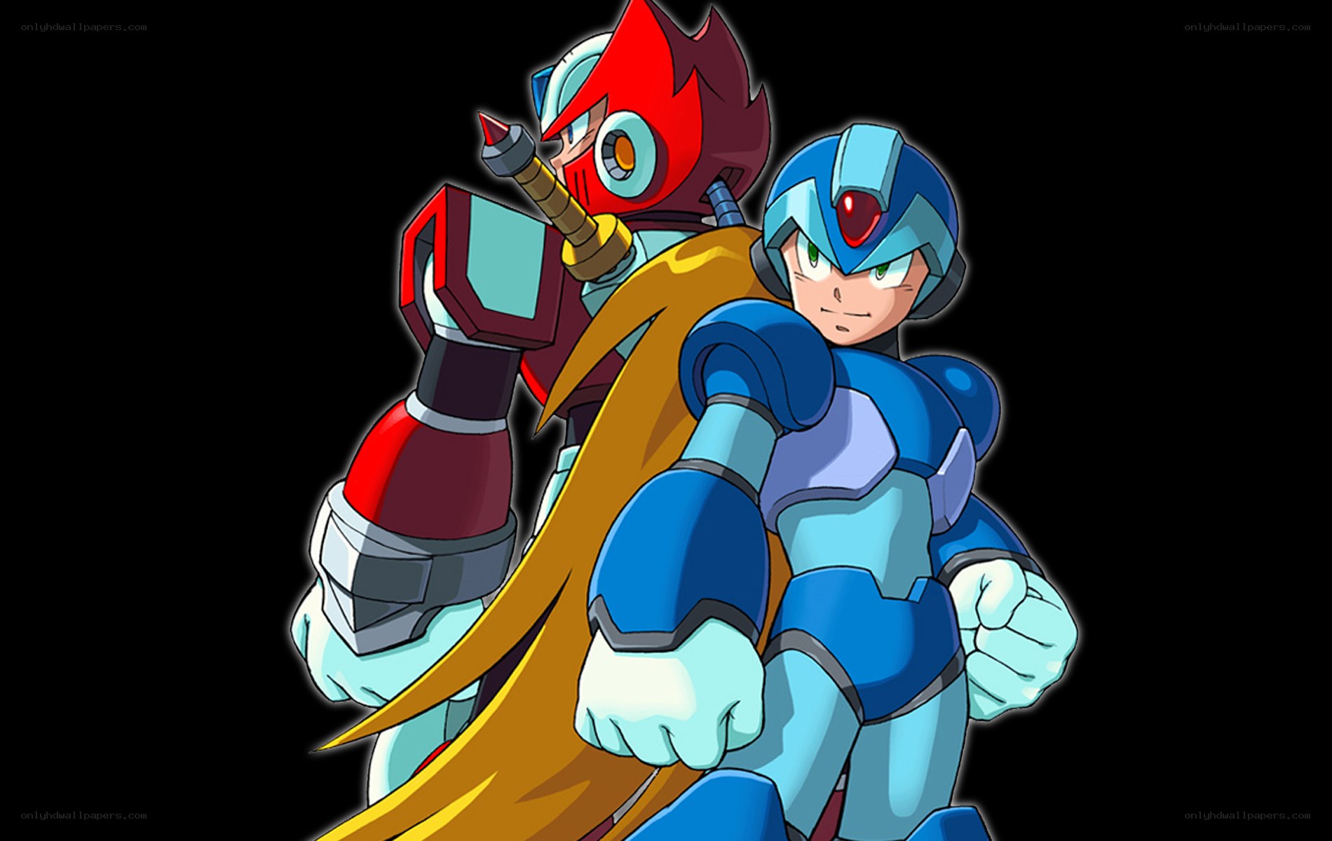 Mega Man and Proto Man stand together