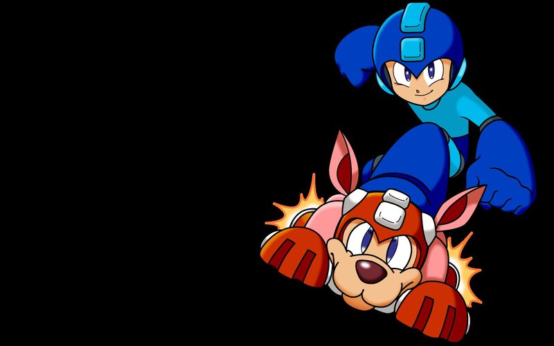 Mega Man and Rush in action