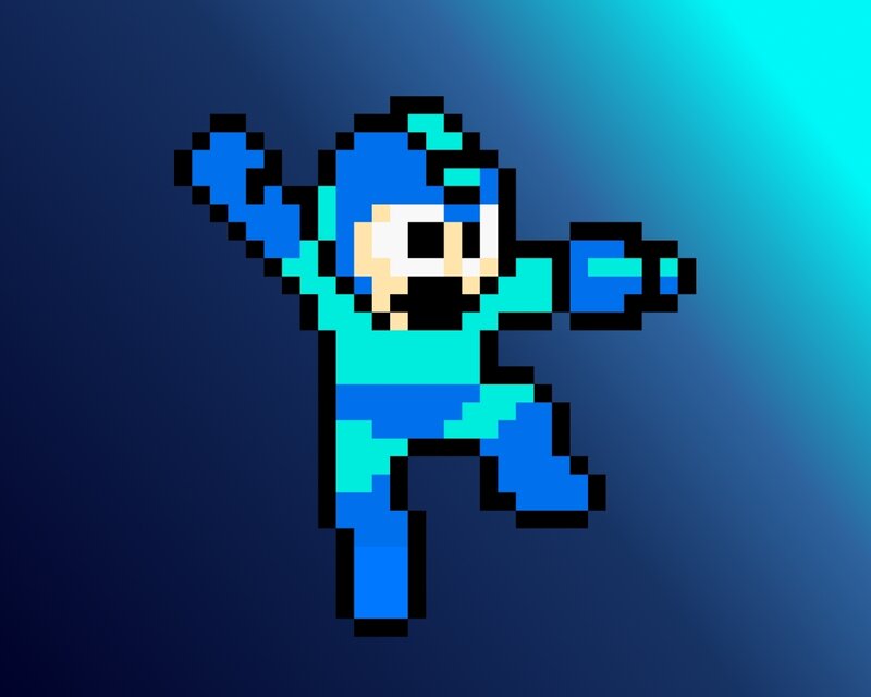 Mega Man Character — Blue, Dynamic, Pixel Art, Blue Suit