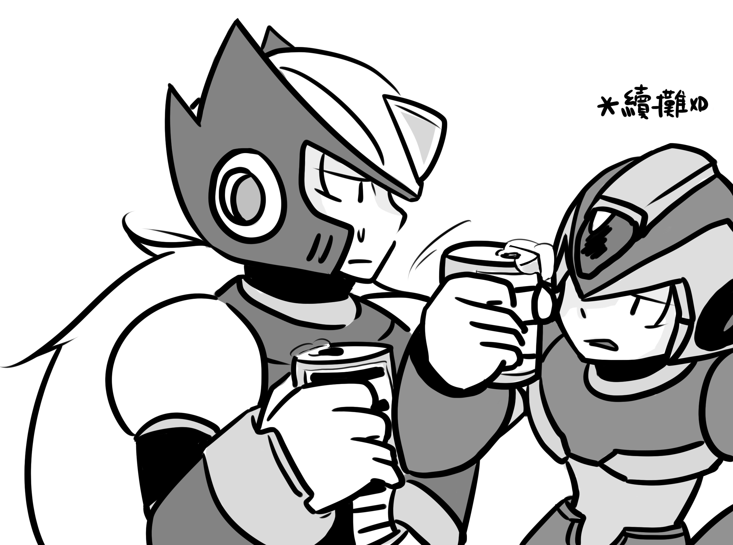 Mega Man characters drinking