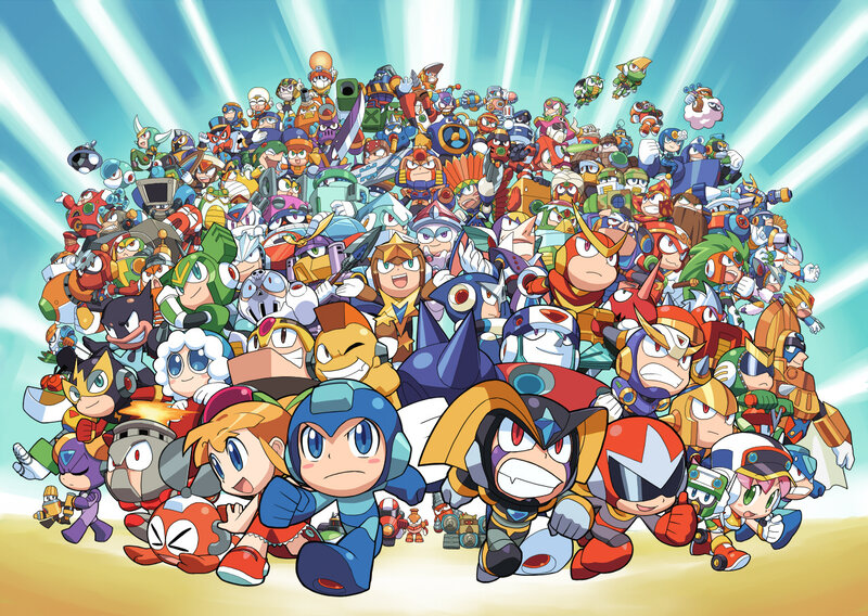 Mega Man characters gathering