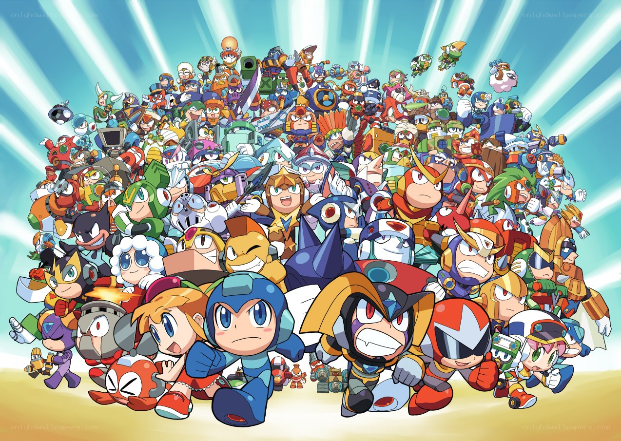 Mega Man characters gathering