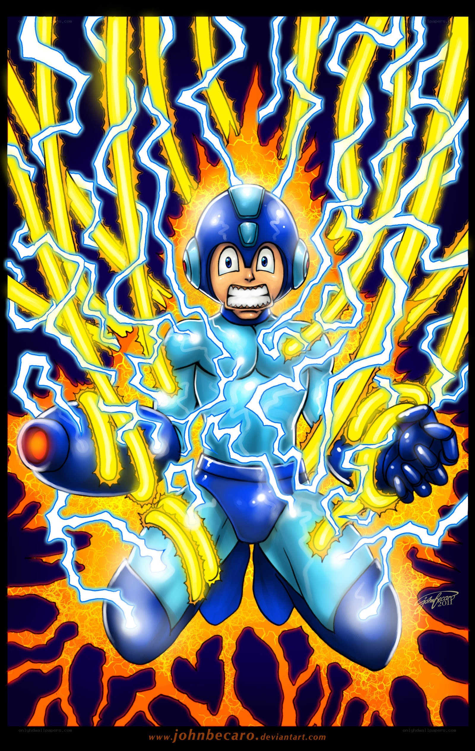 Mega Man in lightning storm