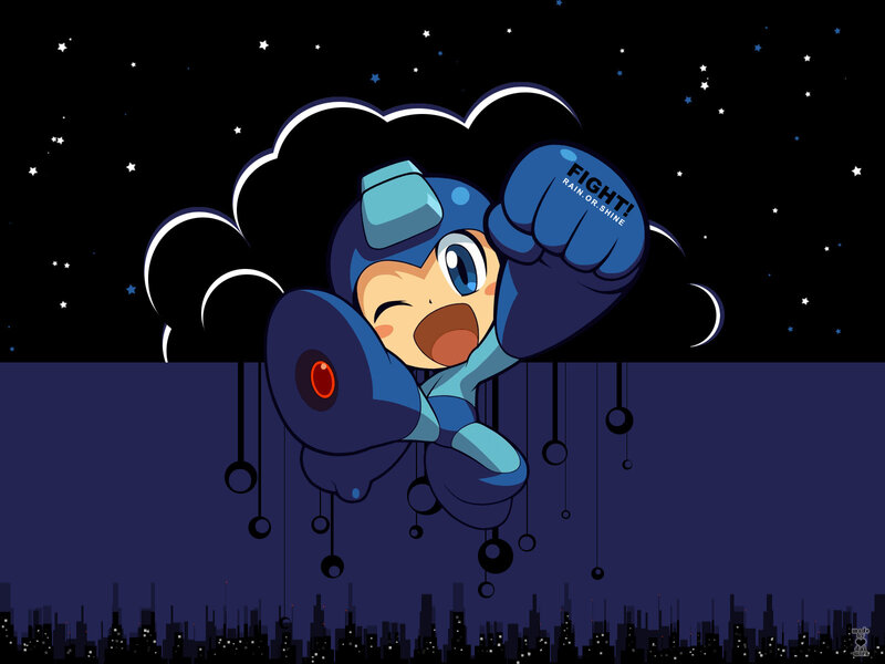 Mega Man in the rain