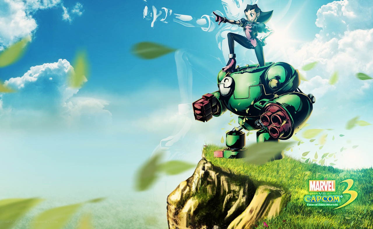 Mega Man on a robot in the sky