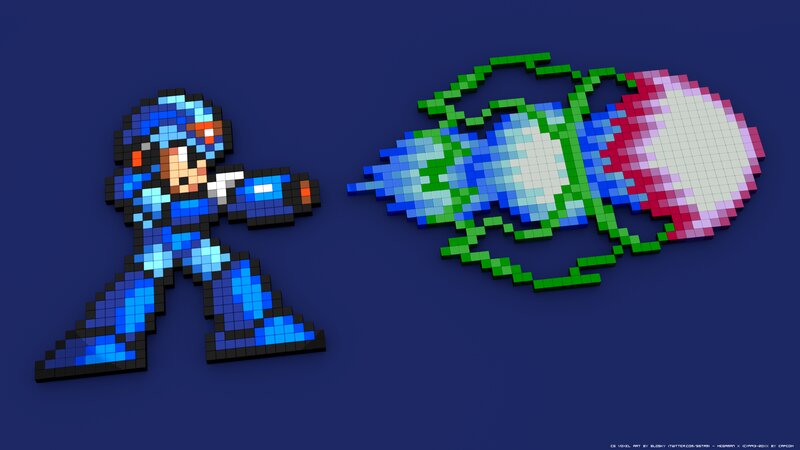 Mega Man Pixel Art — Blue, Action